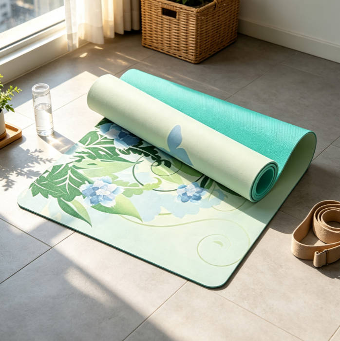 5.5 MM Lotus Pattern Suede Yoga Mat Pad Non-Slip Slimming Exercise Fitness Gymnastics Mat Body Building Esterilla Pilates (Color : Butterfly Green)
