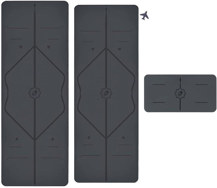 Yoga & Travel Mat & Yoga Pad Bundle Pack ?C Patented Alignment System, Eco-Friendly, Non-Slip Warrior-Grip, Made with Natural Rubber, Thick, Sweat Resistant, Comfortable - Grey/Grey/Grey