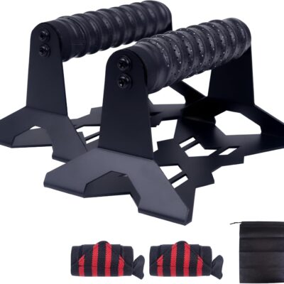 Heavy-Duty Steel Parallettes Push-Up Bars with Non-Slip Handles, Includes 2 Wrist Guards and Storage Bag, for Home and Outdoor Calisthenics