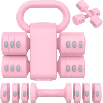 2-in-1 Adjustable Dumbbell and Kettlebell Set, 2.2?C5.5 lb per Hand Weight, Dual-Button Locking, Portable Home Gym Strength Training