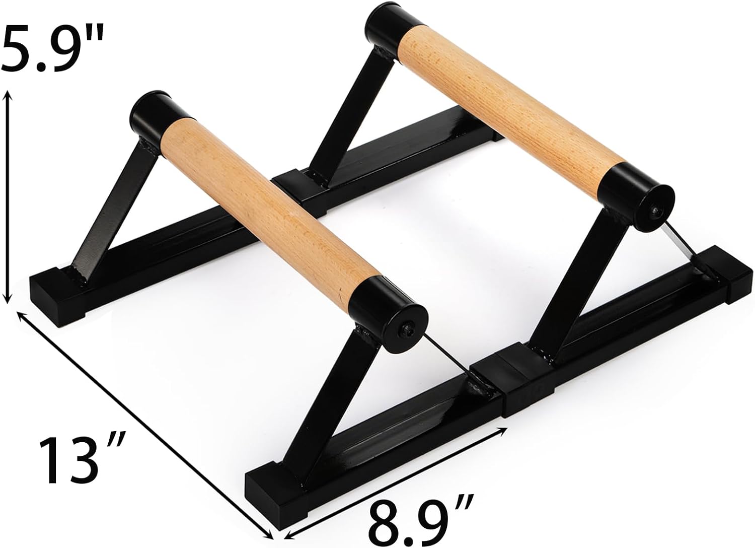 Solid Wood Parallettes Bars with Sturdy Steel Bracket, Anti-Slip Handstand Supports Up to 600 lb, Black Home Gym Floor Workout Equipment - Image 2