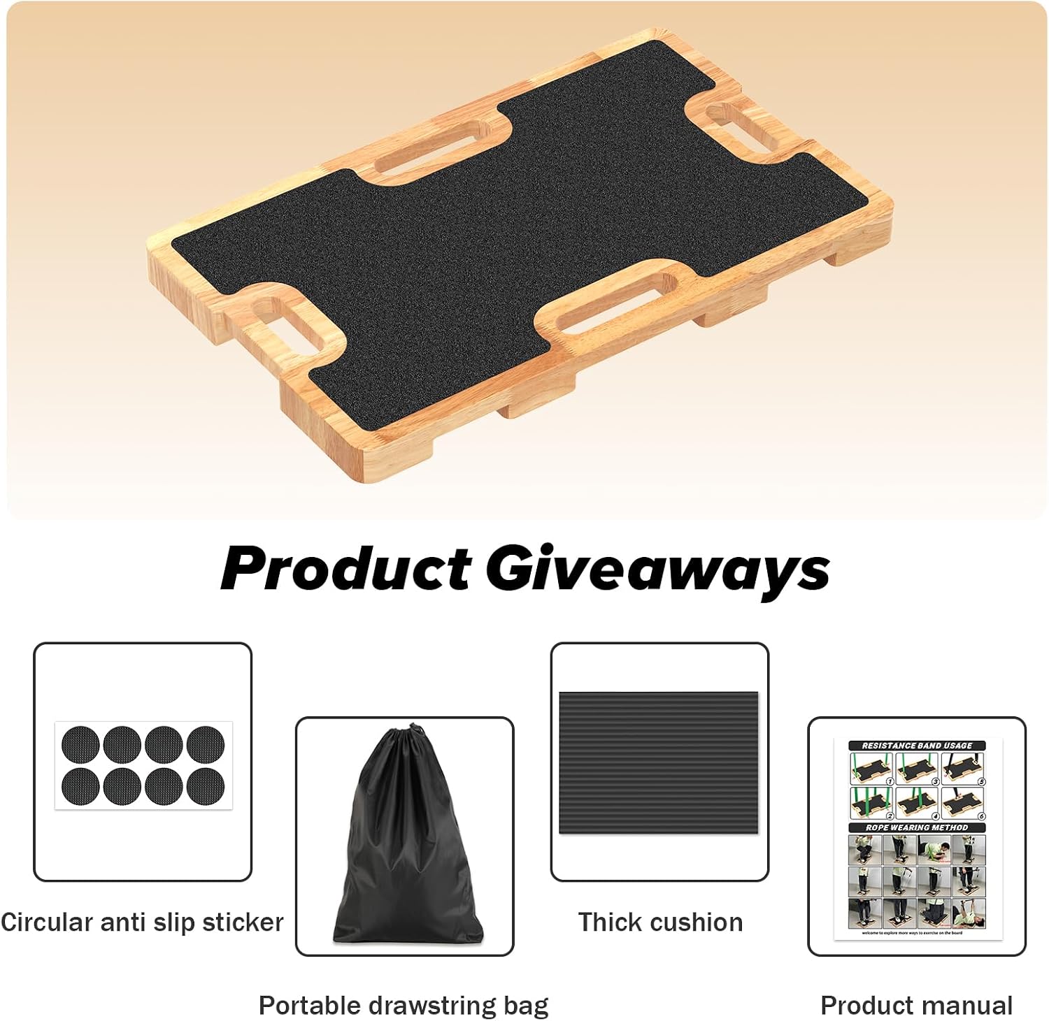 Wooden Resistance Band Foot Plate, Non-Slip Exercise Board with Free Soft Pad & Drawstring Bag for Strength Training, Stretching & Balance, Home Gym Fitness Platform for Full-Body Exercises - Image 2