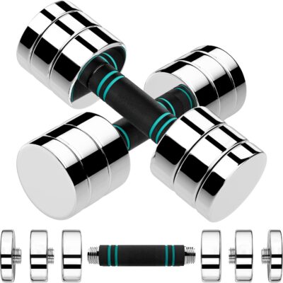 Steel Adjustable Dumbbell Set of 2, 5/10/15 lb per Dumbbell, Non-Slip Foam Handle, for Home Gym and Office Exercise