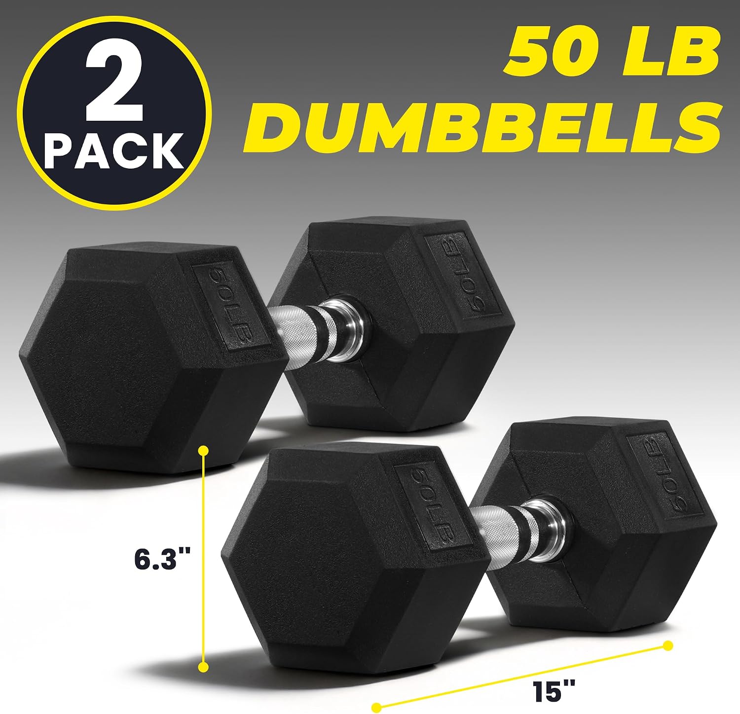 Rubber-Coated Anti-Roll Hex Dumbbell Pair, Non-Slip Ergonomic Handle, Hand Weights for Home Gym and Strength Training - Image 2