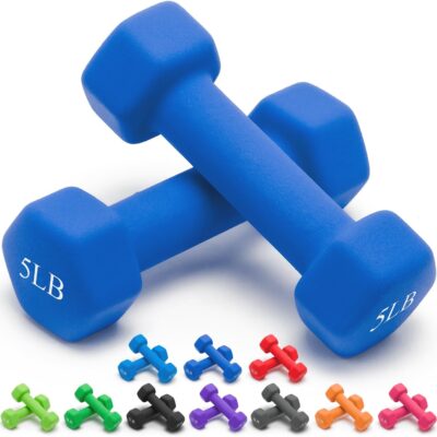 Rubber Dumbbell Weight Pair, 5?C50 lb Options, Anti-Slip Anti-Roll Hex Shape, Multiple Color Choices
