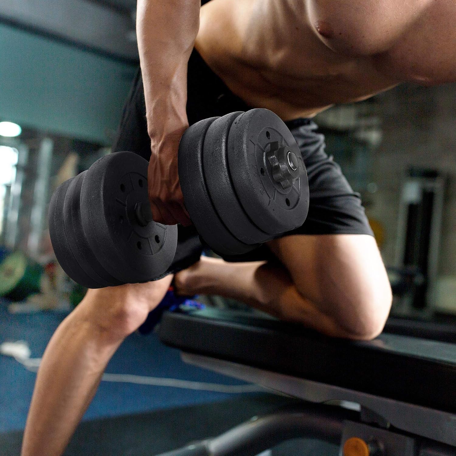Adjustable Dumbbell Set with Spinlock Collars, Black Concrete-Filled Plastic Plates and Iron Bar, Non-Slip Grip for Beginner Home Gym Workouts - Image 2