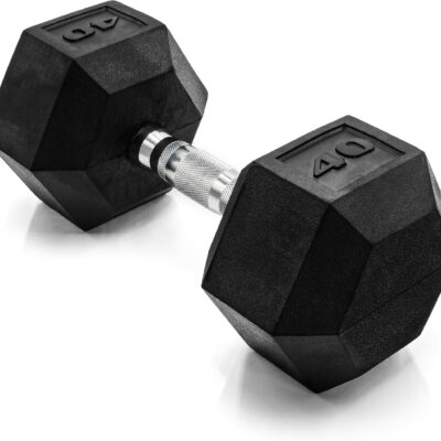 Rubber-Coated Anti-Roll Hex Dumbbell with Chrome Handle and Comfort Grip, Single Hand Weight for Home Gym Strength Training