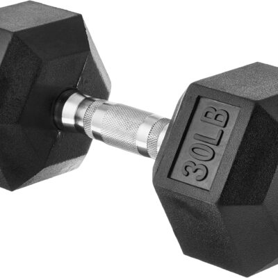 Rubber-Encased Hex Dumbbell Hand Weight with Comfort Grip, Single Free Weight for Strength Training